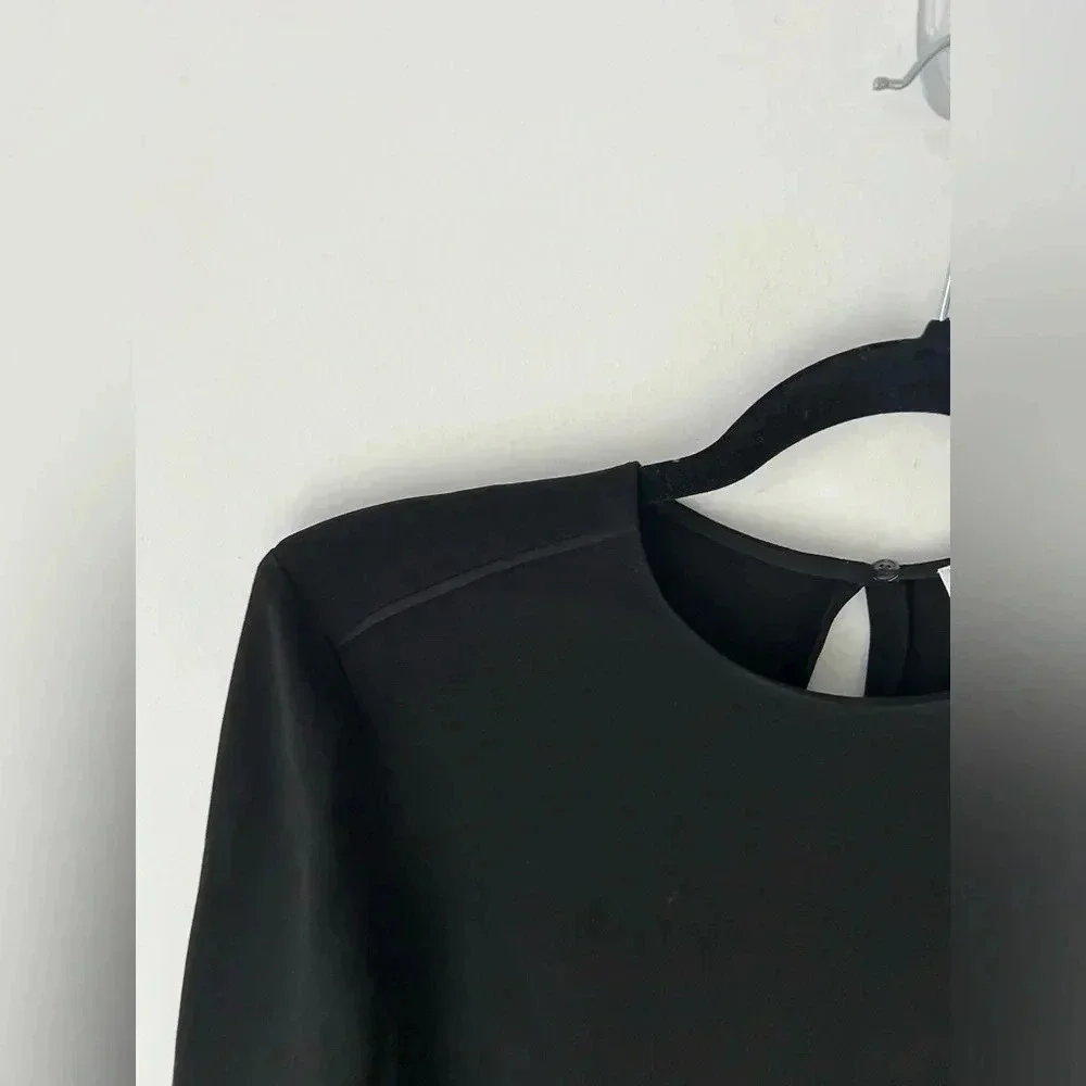 Aritzia Babaton Black Midi Dress Minimalist Open Back Slit Long Sleeve Size 6 - Picture 9 of 14